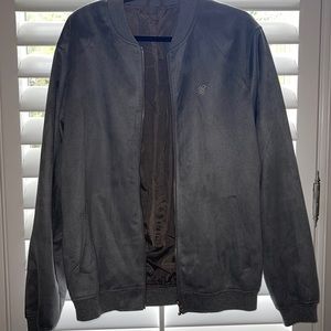 Mens Large grey zip up light weight suede jacket.